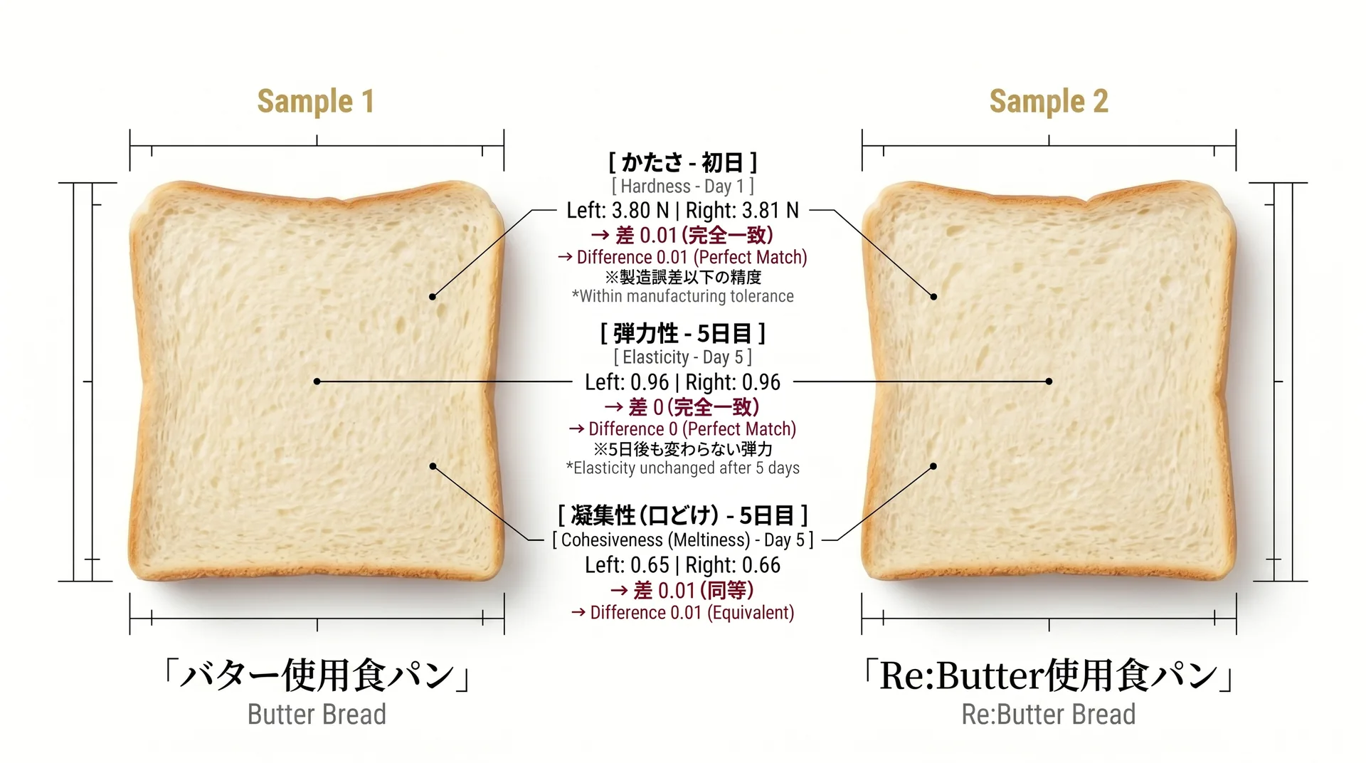 バター使用食パン vs Re:Butter使用食パン 物性比較 / Butter Bread vs Re:Butter Bread Texture Comparison